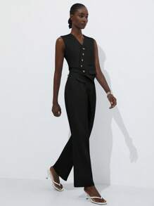 Aveloria Modichic Women's Solid Color Single-Breasted Vest And Pants Suit - Black - View 3