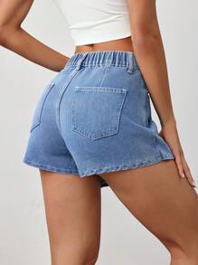 SHEIN Tall Váy denim xanh cho nữ có lớp phủ ngoài, váy denim bó sát cơ thể mùa hè Y2k Concert - Rửa tối - Xem 4