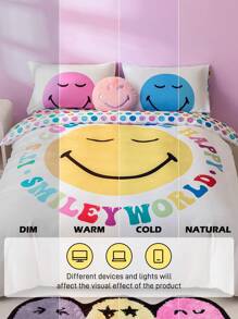 SmileyWorld® | SHEIN Cartoon Smile Expression & Slogan Patterned Bedding Set