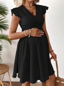 SHEIN Maternity Casual Solid Color Ruffled Hem Dress For Summer