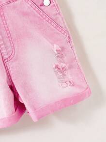 Tween Girls Street Outdoor Casual Suspender Shorts, Summer Campus Style,Holiday,Summer,Travel - Pink - View 4