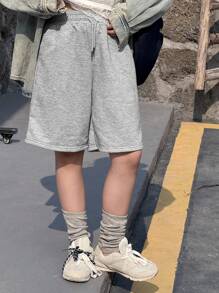 Dazy Kids Tween Girls' Solid Color Minimalist Fashion Shorts, Suitable For Summer - Grey - View 5