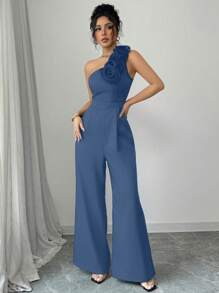 Rafferiza 女士优雅花卉贴花连体裤（配肩带） - 藍色 - 查看 6