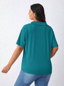 SHEIN Essnce Plus Size Casual Versatile Solid Color Short Sleeve T-Shirt,Business Casual Woman - Blue - View 2