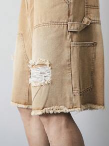 Manfinity EMRG Plus Size Men's Solid Color Distressed Pocket Casual Jeans