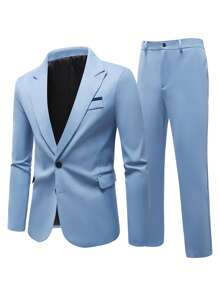 Manfinity Mode Men's Casual/Business Solid Color Jacket And Pants Suit - Blue - View 1