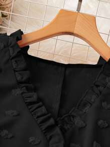 SHEIN LUNE Camisa sin mangas de cuello en V de unicolor talla grande, elegante para el verano - Negro - Ver 3