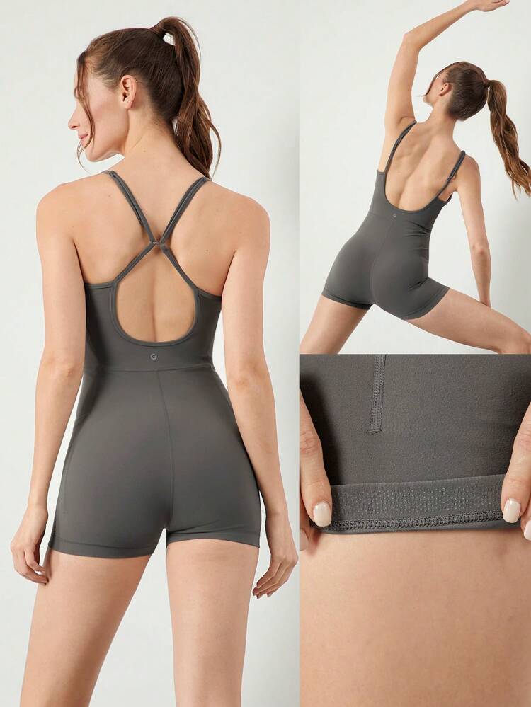 2.5インチ FeatherFit™全方位フレックス お腹コントロール コンバーチブル バックストラップ ロンパース ボディスーツ サイドポケット 取り外し可能なカップ ロープアクティビティ ヨガ ピラティス スタジオ デイリーカジュアルウェア