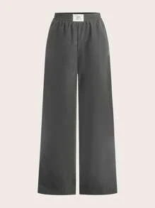 SHEIN EZwear 2 件套女士黑色豹纹阔腿裤套装 - 灰色 - 查看 5