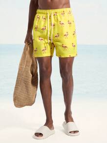 Surfspeed Men's Animal Print Drawstring Waist Pocket Beach Shorts - Yellow - View 4