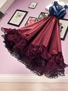 2 Meters Retro Ruffle Pleated Chiffon Trim , 3D Pleated Ruffle Trim Chiffon Fabric,Mermaid Sequins Gradual Color Chiffon Fabric For Dress Bag Decoration ,Dress Diy Sewing,Tulle Fabric Applique ,Trimming Craft Sewing (Red Ruffle) - Burgundy - View 5