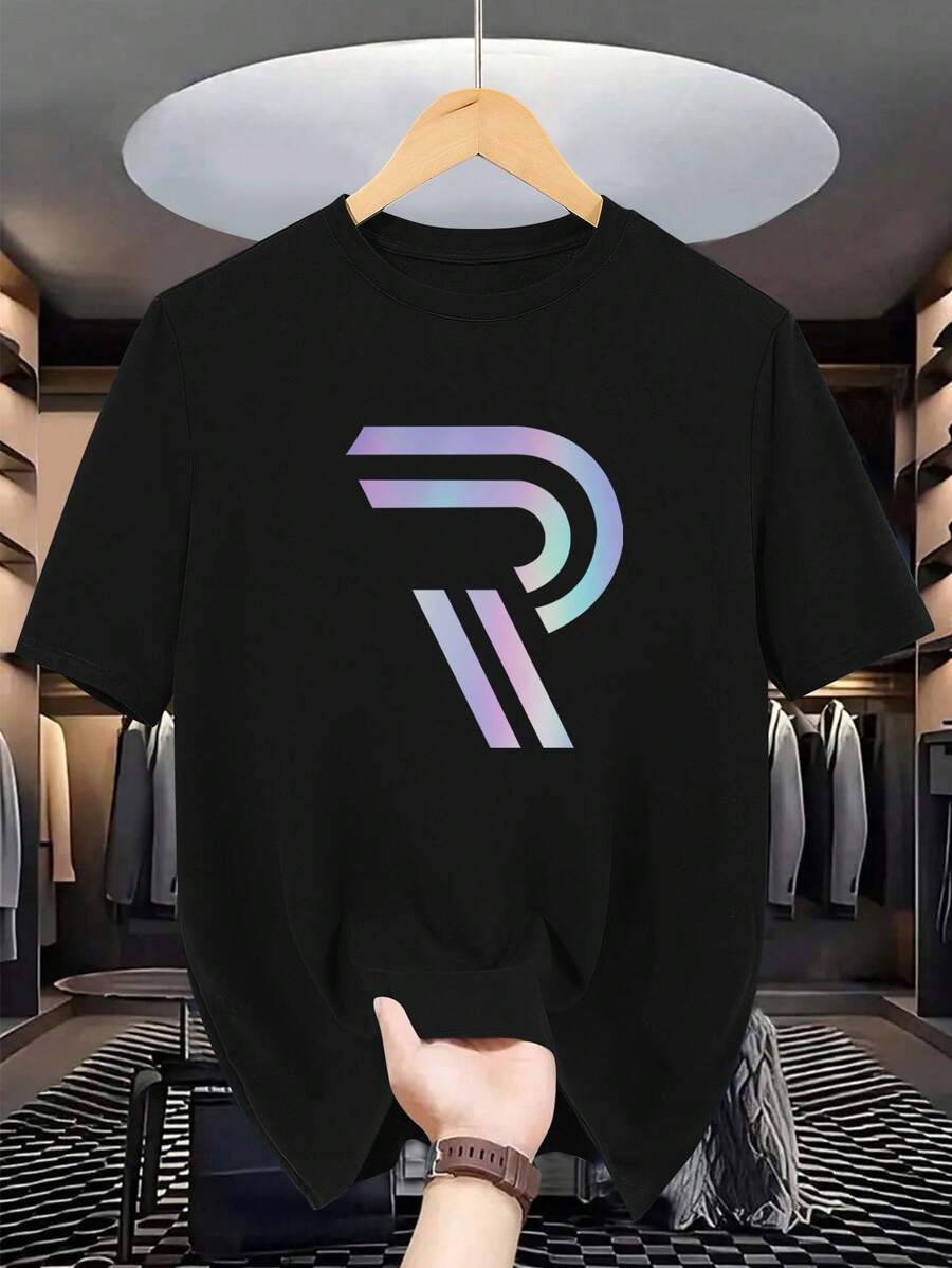 Manfinity Dauomo Letter R Graphic Colorful Print Casual Men T-Shirt - Black - View 1