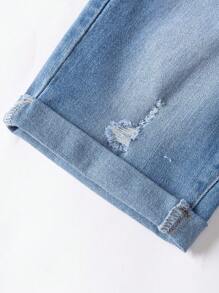 SHEIN 2 pezzi Pantaloncini di jeans skinny e lavati con effetto scolorito in blu e nero, stile casual Y2K, vestiti di base semplici e misti punk con strappi e sfilacciature, adatti per ragazzi, costumi per bambini, uso quotidiano, vestiti estivi e primaverili