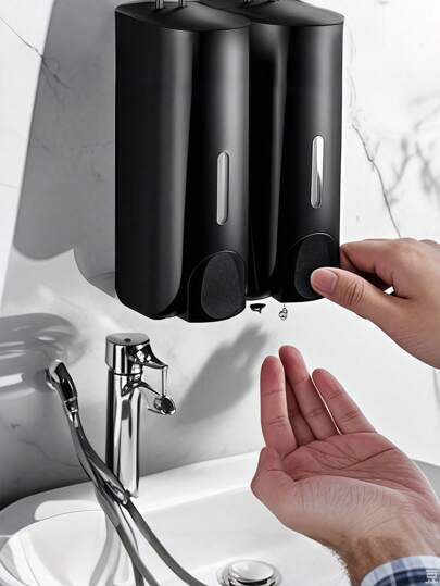 SHEIN 1 dispensador de sabão tipo prensa para parede, grande capacidade de 320 ml, preto, combinação faça você mesmo, adequado para uso doméstico e em hotéis