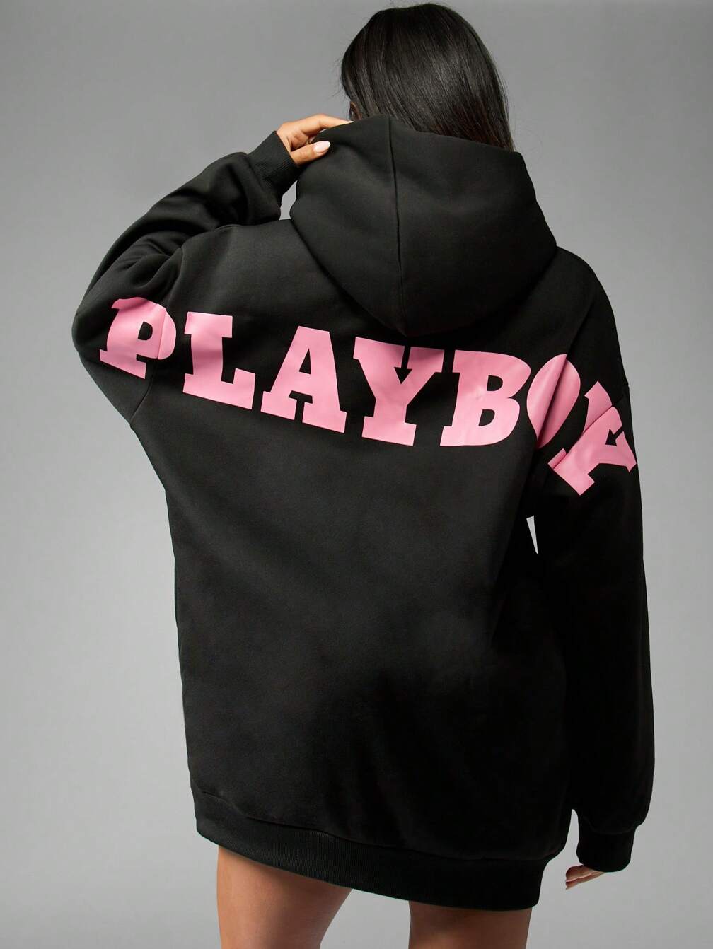 playboy x missguided black oversized slogan hoodie dress Missguided x Playboy Oversized Retro Streetwear Loungewear Athleisure Hoodie ｜MISSGUIDED