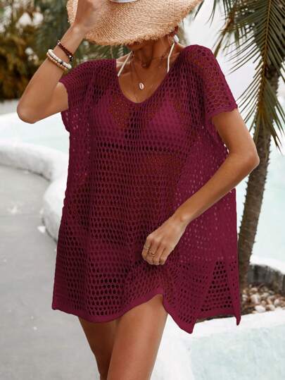 SHEIN Swim غطاء عاري أمتصاص ستان لون أحادي مناسب للسباحة والعطلات