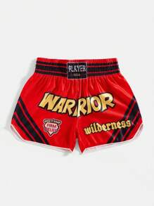 Manfinity Roghcode 男士夏季休闲拼色字母印花松紧腰短裤