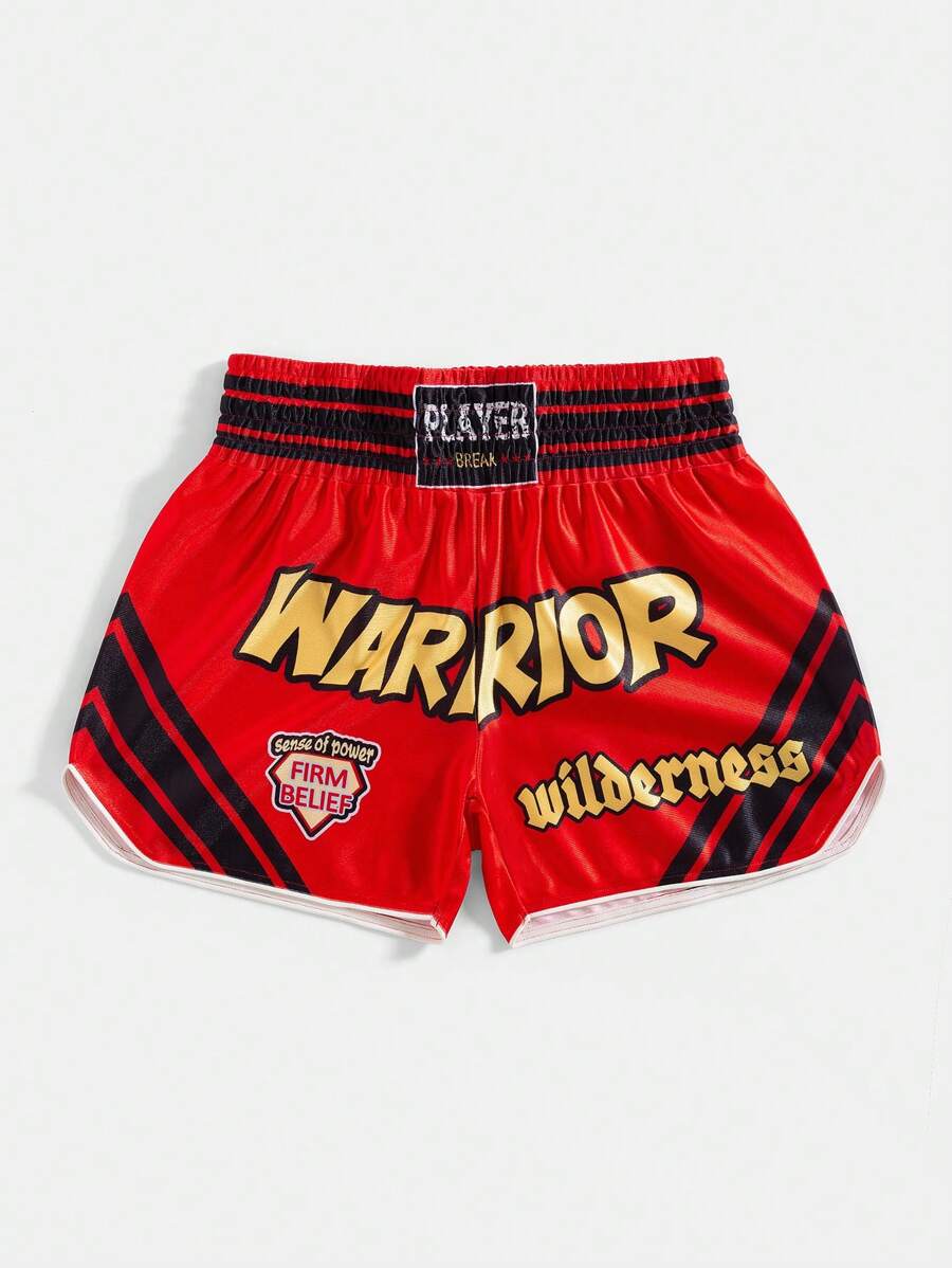 Manfinity Roghcode 男士夏季休闲拼色字母印花松紧腰短裤