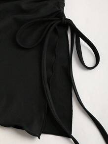 Sweetra Y2K Sexy Asymmetrical Hem Drawstring Casual Dress - Black - View 6