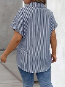 EMERY ROSE Blusa casual holgada de manga corta de murciélago a rayas para mujer de talla grande, camisa a rayas