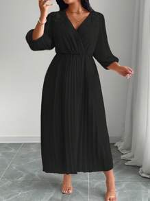 Elenzga 大码女式优雅时尚雪纺褶皱腰 A 字型花卉印花连衣裙