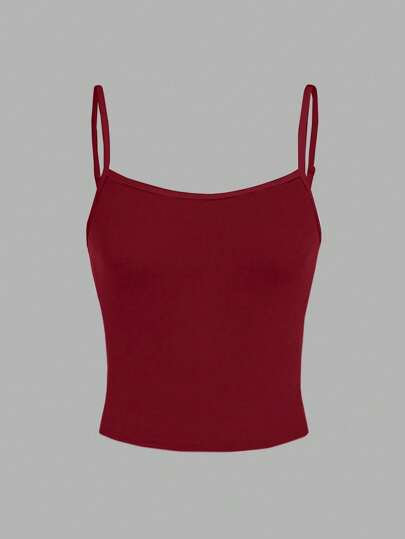 SHEIN EZwear Women's Burgundy Casual Sexy Camisole, Suitable For Summer Back To School