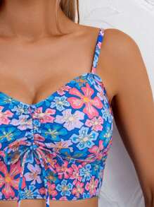 Swim Lushoire Tankini de primavera para mujer con tirantes ajustables, Bottom tipo braga de unicolor y talle alto, camiseta de tirantes tipo tankini casual para vacaciones en la playa, versátil para fiestas en la piscina - azul real - Ver 4