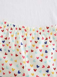 Cozy Pixies Set de 2 piezas con parte superior de manga corta de cuello redondo suave de punto con diseño de corazón y pantalones cortos de cintura elástica para niña bebé