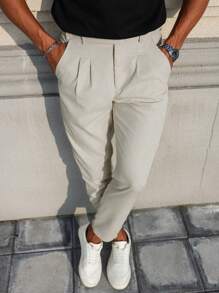 Manfinity Homme Men's Solid Color Pleated Pocket Casual Pants, Fall - Light Grey - View 6