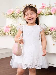 Baby Girl Cute & Elegant Versatile Bowknot Embroidered Mesh Dress - White - View 7