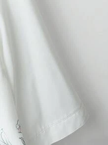 EMERY ROSE 女士优雅通勤休闲时尚百搭舒适图案面料衬衫领半袖常规设计白色加大码衬衫，适合春季、夏季、秋季