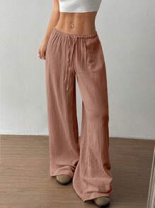 Flirla Women's Ultra Low Rise Casual Straight Leg Cotton Pants Fall Cloth For Women - Pink - View 3