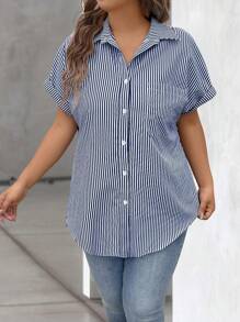 EMERY ROSE Blusa casual holgada de manga corta de murciélago a rayas para mujer de talla grande, camisa a rayas