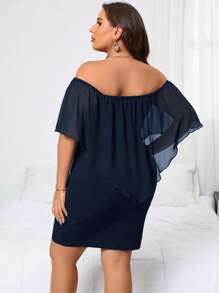 Reflora Đầm trễ vai xếp nếp màu trơn cỡ lớn thanh lịch cho nữ - Màu xanh hải quân - Xem 7