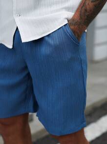 Manfinity Homme Men's Solid Color Patchwork Button-Front Short Sleeve T-Shirt And Shorts Set, Minimalist, Beach Vacation Outfits For Men - Multicolor - View 6