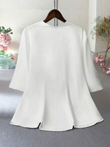 EMERY ROSE 女士优雅通勤休闲时尚百搭舒适图案面料衬衫领半袖常规设计白色加大码衬衫，适合春季、夏季、秋季