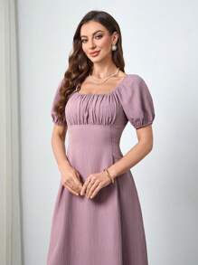 Modelyn Women's Cinched Cinched Waist Front Textured Dress - Purple - View 7