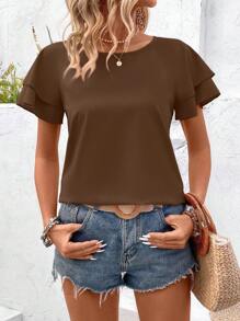 Breezaya Blusa semplice con maniche raglan a girocollo, monocromatica, estiva