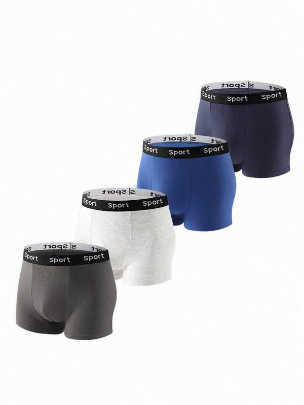 4 Stücke/Set für Teenager/Jugendliche, einfache, einfarbige und bequeme Boxershorts mit Buchstaben Muster