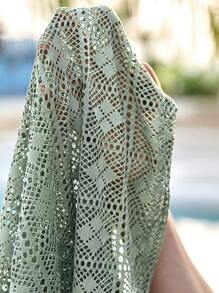 Manfinity RSRT 男士度假休闲镂空针织衬衫和短裤套装，舒适装扮 - 綠色 - 查看 7