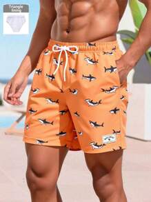 Manfinity KASUA Men's Printed Drawstring Waist Beach Shorts - Coral Orange - View 1