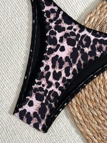 SHEIN Swim 2pcs/Set Leopard Print Triangle Bikini With Adjustable Straps, Sexy Swimsuit Set For Summer Beach Vacation - Black - View 6