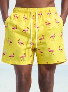 Surfspeed Men's Animal Print Drawstring Waist Pocket Beach Shorts - Yellow - View 7