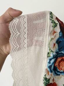 Flirla Plus Size Women Bohemian Floral Print Ruffled Lace Patchwork Mini Skirt, Suitable For Music Festivals, Spring/Summer - Multicolor - View 6