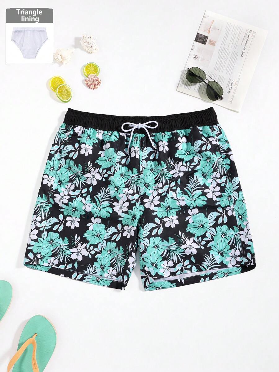 Surfspeed Plus Size Men's Tropical Print Beach Shorts - Multicolor - View 1