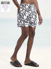 Surfspeed Men's Summer Casual All-Over Print Drawstring Waist Beach Shorts - Black - View 1
