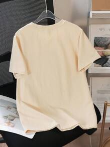 Teen Titans Go X SHEIN Tween Boy Cool Letters And Cartoon Character Pattern Round Neck Cotton Short Sleeve T-Shirt, Summer - Khaki - View 2