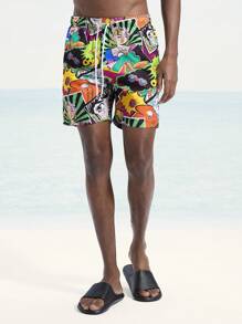 Surfspeed Men's Cartoon Print Casual Beach Shorts (Messy Design) - Multicolor - View 4
