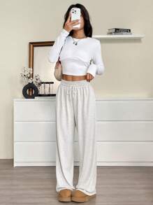 SHEIN EZwear Women's Casual Drawstring Waist Loose Sweatpants, Suitable For Sports,Business Casual Woman Graduation,Back To School Outfits,Graduation,Teacher Outfits For Women,Back To School