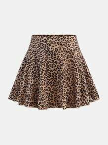 SHEIN Tween Girl Leopard Print Anti-Exposure Shorts Skort - Brown - View 3